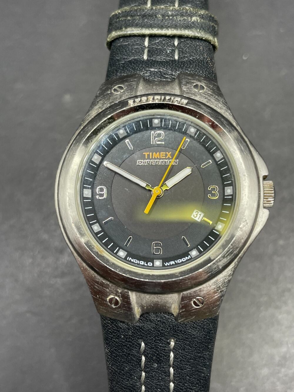 Timex T49631 Silver Tone Men's Black Dial Brown Leather Strap Steel Watch 35mm